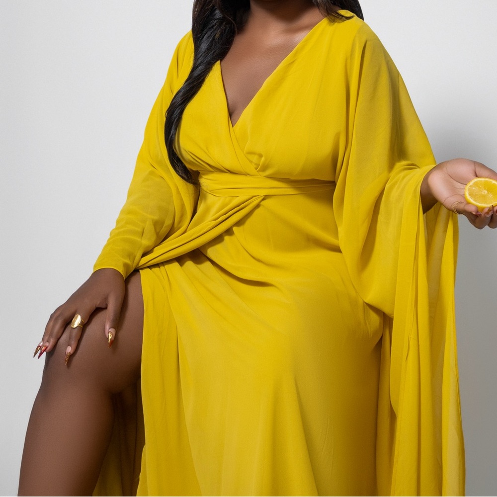 CHIFFON WRAP CAPE SLEEVE MAXI DRESS
